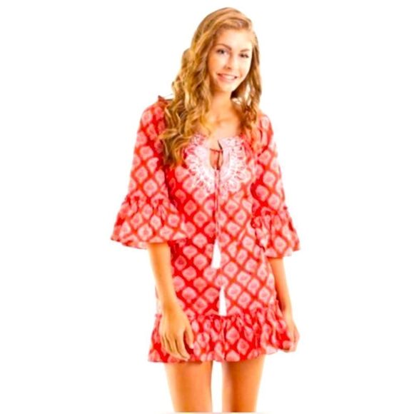 MudPie Hailey ruffle Cover-up red dress!  Perfect for the beach! Size Small - Picture 1 of 8